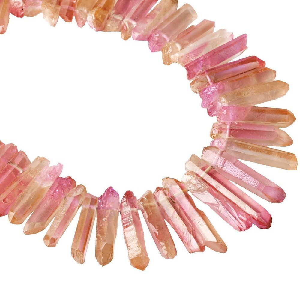 9074 Titanium Coated Rock Crystal Quartz Crystal Points Loose Beads Sticks